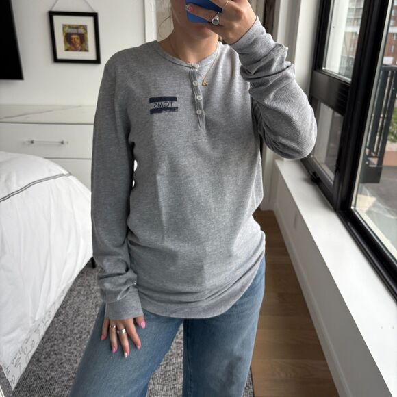 TOMS Long Sleeve Cotton Blend Henley Waffle Knit Shirt Gray Medium - Picture 2 of 8